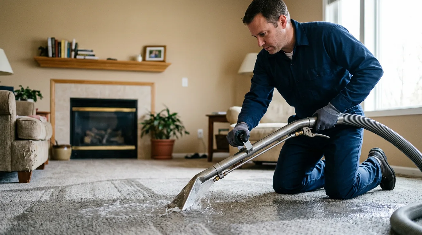 Water damage restoration technician working near Edwards, MO
